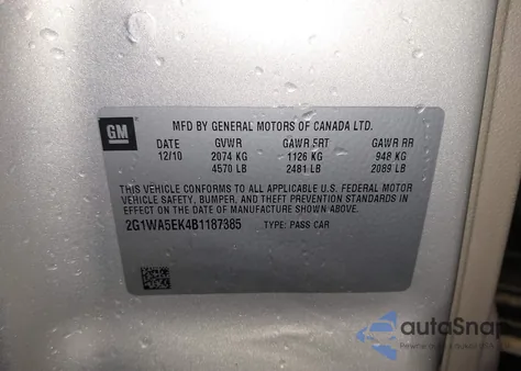 2011 Chevrolet Impala Ls z USA, uszkodzony, nr VIN 2G1WA5EK4B1187385